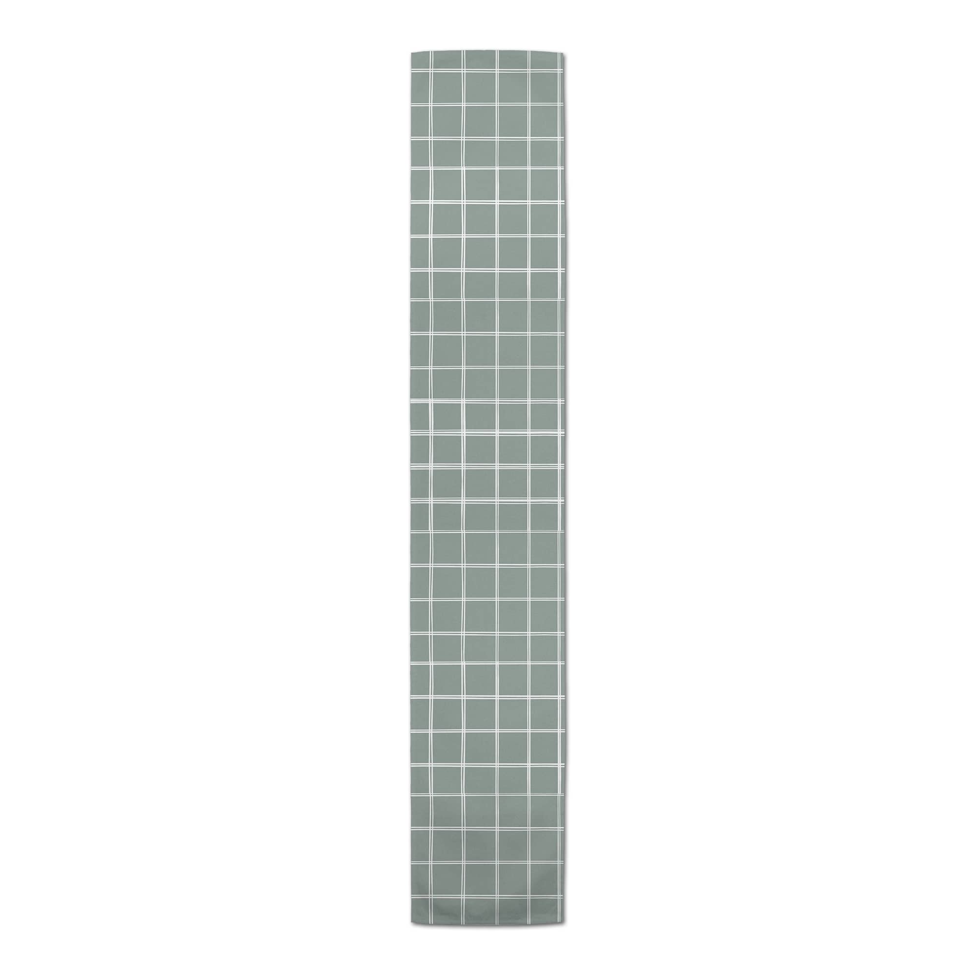 72" Sage Hand Grid Poly Twill Table Runner